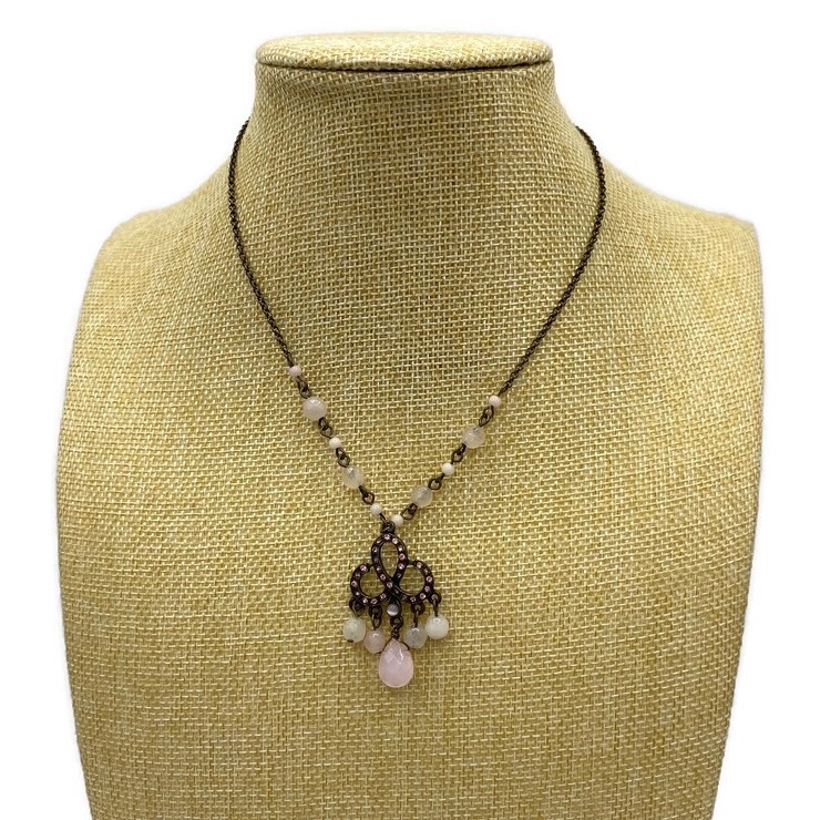 Park Lane Valencia Rose Quartz Antique Gold Tone Crystal Pendant Necklace 25$